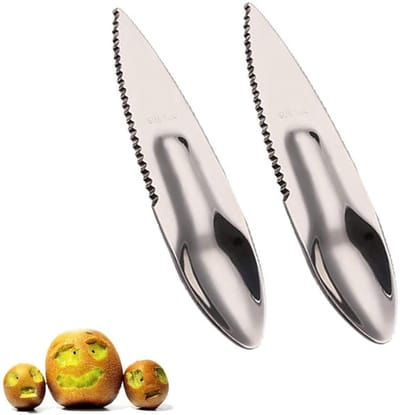 JHUBERS- Snijlepel 2-in-1 - Herbruikbare Fruitsnijlepel - Roestvrij Staal - Kiwi/Groente Snijder - Ergonomisch Design - 12,8 x 3,1 cm - Fruitlepel