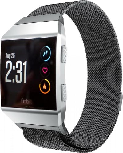 Milanees Smartwatch bandje - Geschikt voor Fitbit Ionic Milanese band - zwart - Strap-it Horlogeband / Polsband / Armband - Maat: Maat S
