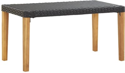 Moderne Tuinbank - 120 x 40 cm - Zwart Poly Rattan met Massief Acaciahouten Poten - Weersbestendig & Stijlvol - Ideaal voor Tuin, Terras en Zwembad