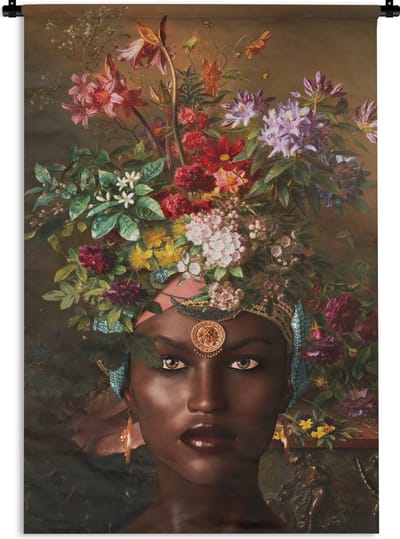 Wandkleed - Wanddoek - Vrouw - Bloemen - Kleuren - 90x135 cm - Wandtapijt