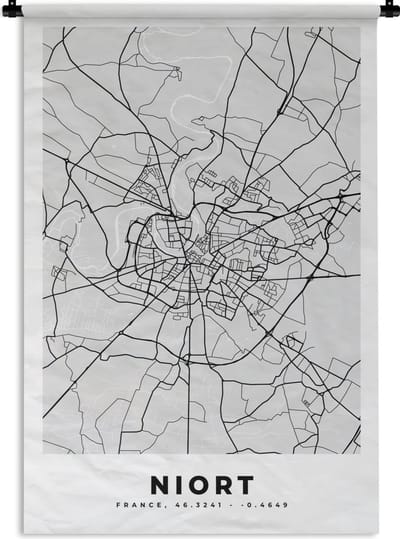 Wandkleed - Wanddoek - Frankrijk - Niort - Stadskaart - Plattegrond - Kaart - 120x180 cm - Wandtapijt