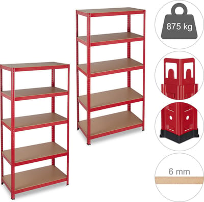 2x stellingkast rood - opbergrek - tot 875 kg belastbaar - 180 cm hoog