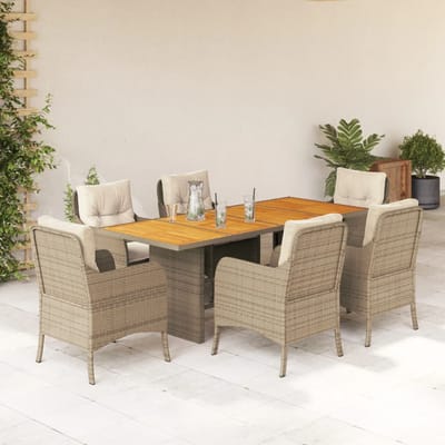 vidaXL - 7-delige - Tuinset - met - kussens - poly - rattan - beige