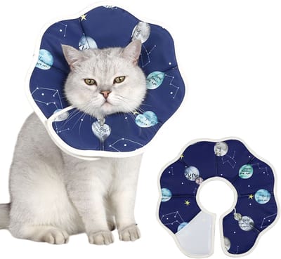 MAGICSHE Beschermkraag Kat - Verstelbare Kattenkap Voor Katten, Puppy's Na Een Operatie - Zachte Elizabethaanse Kattenkraag B-Blauw M