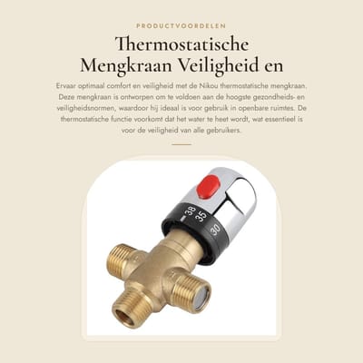 Dailygoods- Thermostaatkraan Veiligheid - Mengkraan Douche - Thermostaatknop - Douchekraan 15 cm - G 1/2 inch - Instelbaar tot 42°C
