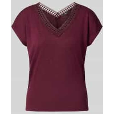 Regular fit t-shirt van viscosemix met gaatjes-stitching