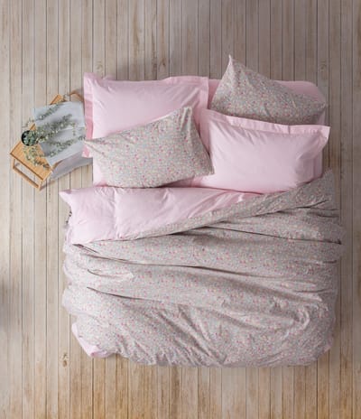 L'Essentiel Maison Ranforce Eenpersoons XXL Dekbedovertrekset – 155x220 cm – 100% Katoen – Roze/Grijs
