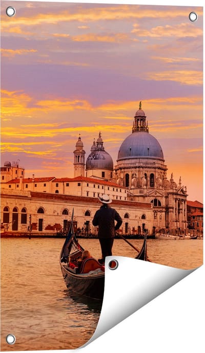 Gards Tuinposter Gondel in Veneti� voor het Basiliek - 40x60 cm - Tuindoek - Tuindecoratie - Wanddecoratie buiten - Tuinschilderij