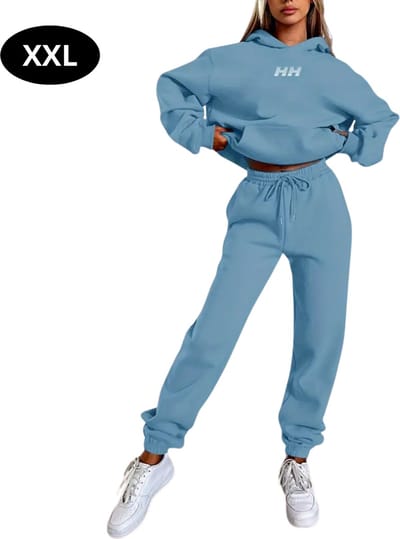 Livano Joggingpak Dames - Huispak - Volwassenen - Trainingspak - Comfortabel - Jogging Pak - Joggingsbroek - Hemelsblauw - XXL