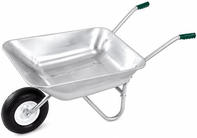 Gegalvaniseerde Kruiwagen 65L - Metalen Kruiwagen voor Tuin en Klussen - Robuuste Bouwkruiwagen - Stalen Bak - Voor Tuinafval Aarde Zand en Grind