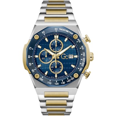 Gc Gc Idolsport Chrono Metal Quartz Chronograafhorloge Zilverkleurig En Goudkleurig Kast Gemaakt Van 100% Roestvrij Staal En Een Armband Van 100% Roestvrij Staal 45 Z68001G7, Z68002G2