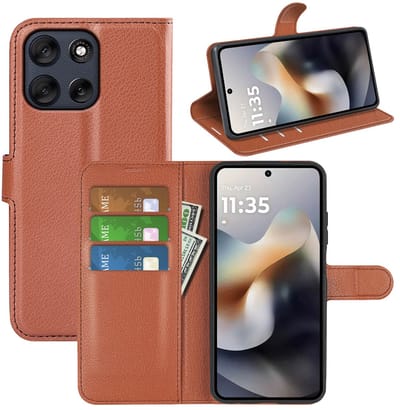 MobyDefend Hoesje - Geschikt voor Motorola Moto G56 - Kunstleren Wallet Book Case (Sluiting Voorkant) - Bruin