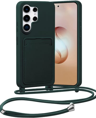 Hoesje Geschikt voor Samsung S26 Ultra Hoes Met Telefoonketting - Backcover Geschikt voor Samsung Galaxy S26 Ultra Case Met Koord - Donkergroen