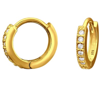 Joy|S - Zilveren oorringen - klap scharnier - zirkonia - 12 mm / 2.5 mm - gold plated