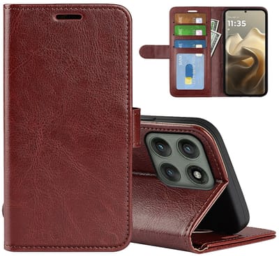 MobyDefend Hoesje - Geschikt voor Motorola Edge 60 Pro - Wallet Book Case (Sluiting Achterkant) - Bruin
