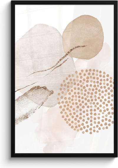 Poster in lijst - Fotolijst 60x90 cm - Posters - Watercolor - Beige - Pastel - Modern - Abstract - Posterlijst zwart - Wanddecoratie badkamer - Muurdecoratie WC - Decoratieve accessoires - Toilet muur decoratie