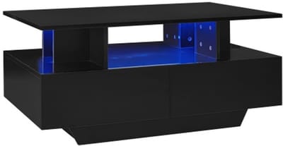 Moderne hoogglans salontafel met LED-verlichting en 2 lades – 90x55x41cm bijzettafel met opbergruimte, draagvermogen tot 30 kg