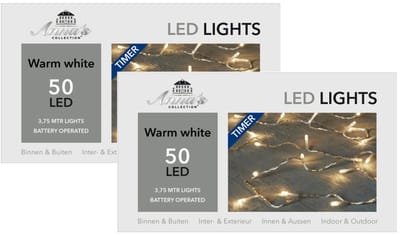 Anna's Collection Kerstverlichting - 3x - met timer - 375 cm - Lichtsnoer transparant - met 50 leds