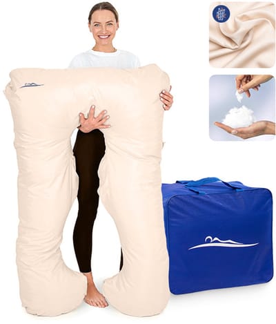 KomfortKissen™ Premium Zwangerschapskussen XXL – Lichaamskussen 150 cm – Zijslaapkussen – Body Pillow – Voedingskussen – Ergonomisch Kussen – Afneembare Hoes – Wasbaar – Borstvoedingskussen – Beige