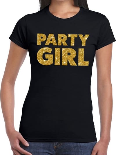 Party Girl glitter tekst t-shirt zwart dames - dames shirt Party Girl XS