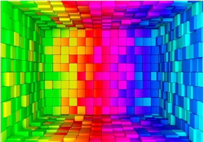 Fotobehangkoning - Behang - Vliesbehang - Fotobehang - Regenboog Kubus 3D - 100 x 70 cm