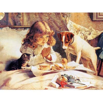 Peinture au Diamant Broderie Fille Chats Chiens Gâteau Nourriture Point de Croix Rond Complet Décoration de Mariage 20X30CM beige