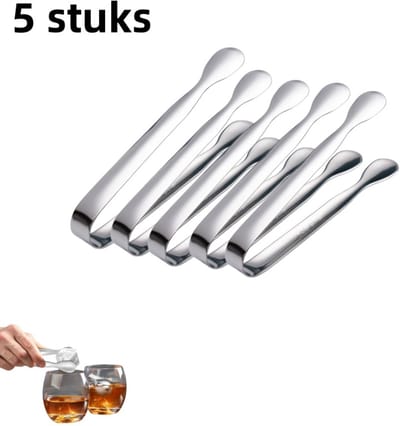 5-delige set - Clips - Roestvrijstalen ijsclips - Clips voor ijsblokjes en suikerblokjes - Voor cocktails en drankjes - Baraccessoires - Voedselclips - Zilver