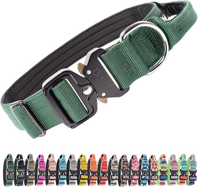 TSPRO premium tactische hondenhalsband met handgreep – verstelbaar – groen – maat L NEK – 44,5 - 62,2 cm Zwaar Belastbaar voor Middelgrote tot Grote Honden