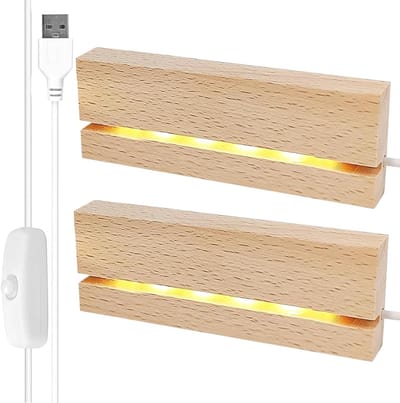 Houten LED Lampenvoet - Verlichte Basis voor Desktop, Display en Pedestal (Set van 2)