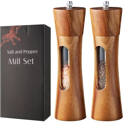 Ynkkvre – kruidenmolen – 2 stuks handmatige peper- en zoutmolens met transparant venster, instelbare keramische molen voor zeezout, peper, chili