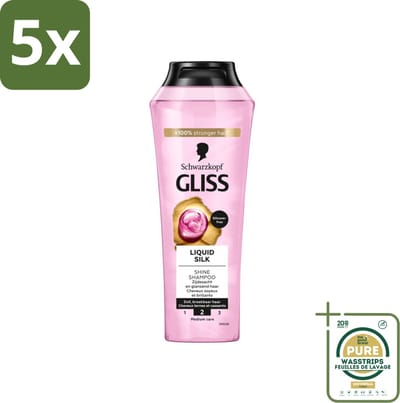 5 x Gliss - Shampoo - Liquid Silk - Voor Glanzend en Zijdezacht Haar - 250 ml - Grootverpakking - Glanshaar - Zijdezacht Haar - Siliconenvrije Shampoo - Natuurlijke Ingrediënten - Droog Haar