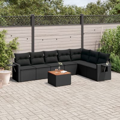 vidaXL - 8-delige - Loungeset - met - kussens - poly - rattan - zwart