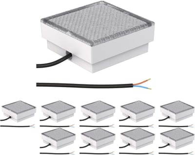 ledscom.de 10 LED stoeptegel grond inbouwlamp CUS voor buiten, IP67, hoekig, 15 x 15cm, koel wit