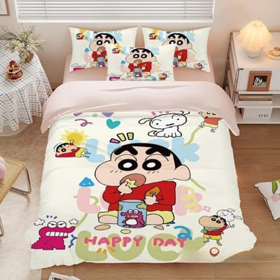 Schattige Crayon Shin chan, Microvezel Beddengoedsets, Kinderbeddengoed met Rits Kamerdecor Dekbedovertrek voor Tieners volwassene 135x200cm