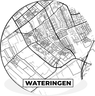 Wandcirkel Plattegrond - Muurdecoratie Kaart - Interieur Aankleding - Lichtgewicht Dibond Materiaal - 90x90 cm - Zwart Wit