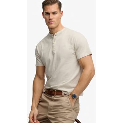 Superdry - Classic Cotton Linen Korte Mouw Henley T-shirt - Heren - Tops
