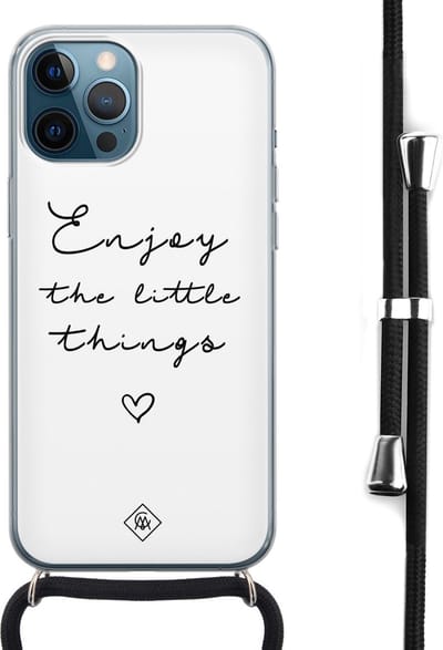 Casimoda® hoesje met koord - Geschikt voor iPhone 12 Pro Max - Enjoy Life - Afneembaar koord - Siliconen/TPU - Wit