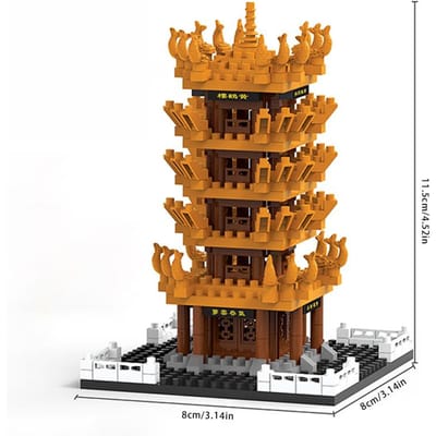 Tour de la Grue Jaune Haute difficulté Micro-particules Blocs de Construction Architecture Style National Garçon et Fille Jouet d'Assemblage Maquette brown