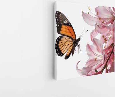 Saammp Canvas Schilderij - Vlinder op roze bloem - Landschap - Natuur - 20x20 - Foto op canvas - Wanddecoratie - Muurdecoratie Woonkamer - Slaapkamer decoratie - Canvas Print