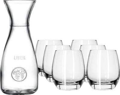 Glazen karaf/schenkkan van 1 liter met 6x stuks drinkglazen/waterglazen 330 ml