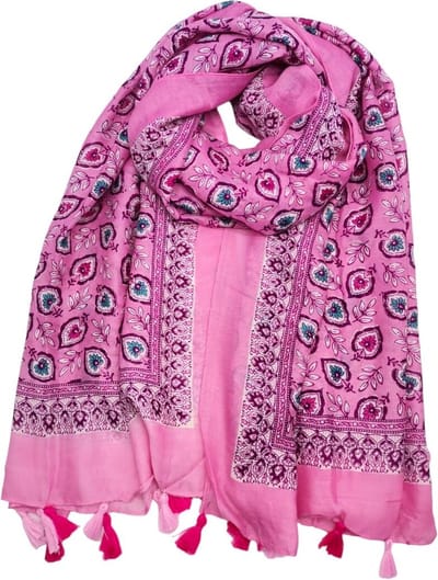 Lange dames sjaal Iris gebloemd motief roze fuchsia wit blauw bordeaux rood