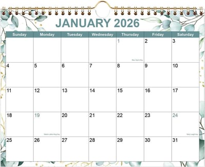 Muurkalender 2025-2026 - 18 Maanden van Juli 2025 tot December 2026 - Maandplanner met Dikker Papier en Bladgoud, 28 x 36,8 cm