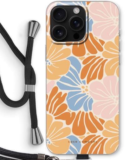Case Company® - Hoesje met koord geschikt voor iPhone 16 Pro Max hoesje met Koord - Flowers Pattern 2 - Telefoonhoesje met Zwart Koord - Bescherming aan alle Kanten en Over de Schermrand