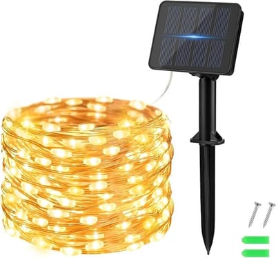 Zonne-energie lichtketting voor buiten met 50 LED lampjes, 5 meter lang, warmwitte verlichting, waterdicht en automatische timer