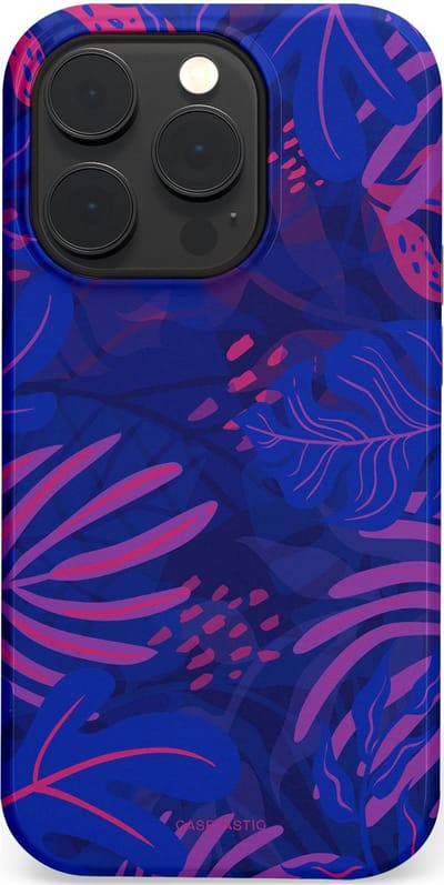 Casetastic hoesje geschikt voor Apple iPhone 14 Pro - MagSafe - Dubbellaagse bescherming - Neon jungle blad - Fashion Case - Donkerblauw Lavendel Roze