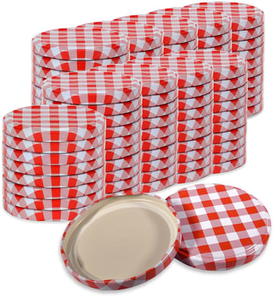 Oputec 100x twist-off draaideksel TO 82 (82 mm) – rood-wit geruit inmaakdeksel – reserve voor jampotten & weckpotten