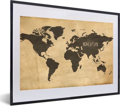Poster in lijst - Fotolijst 60x40 cm - Posters - Wereldkaart - Quote - Vintage - Posterlijst zwart - Decoratie - Wanddecoratie woonkamer - Muurdecoratie slaapkamer