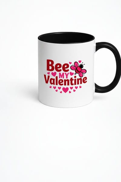 Valentijn Mok 'Bee My Valentine' - Lieve Bij & Harten Print - Wit Zwart Keramiek Cadeau Beker