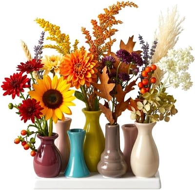 Famanu - Set van 7 decoratieve keramische vazen veelkleurig 18x7x11 cm