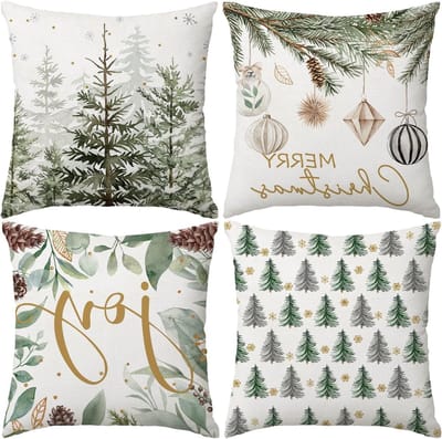 Kerstboom Kussenhoezen Set van 4, 55x55cm, Versieringen met Kerstballen voor Woonkamer en Bankdecoratie in de Winter